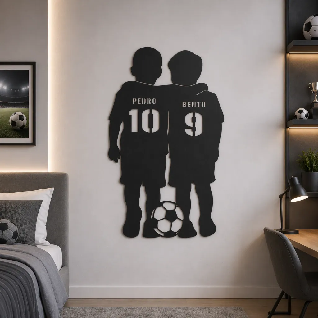KIT Quadro em MDF personalizado - 2 Meninos Jogadores de Futebol