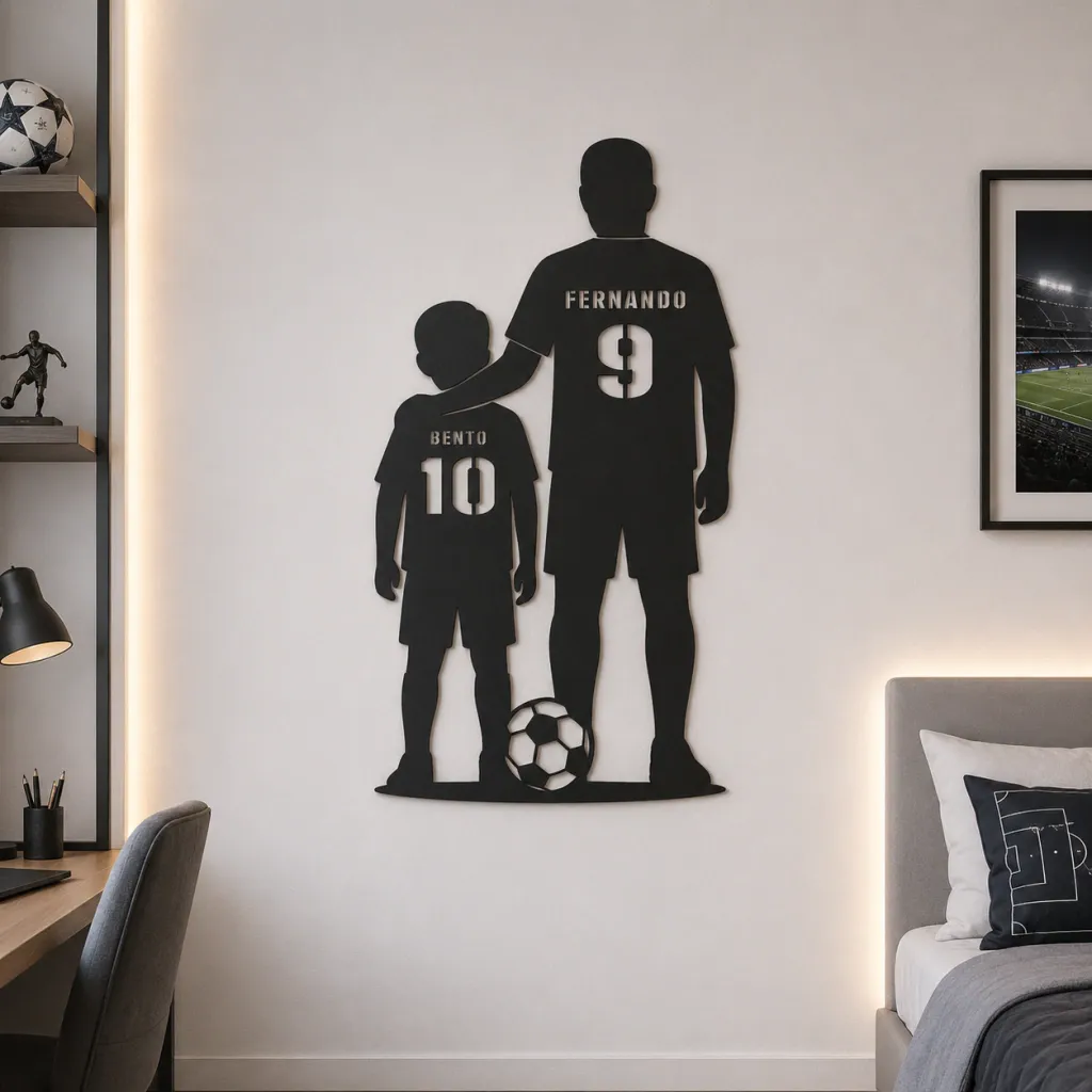 KIT Quadro em MDF personalizado - Pai e Filho Jogadores de Futebol